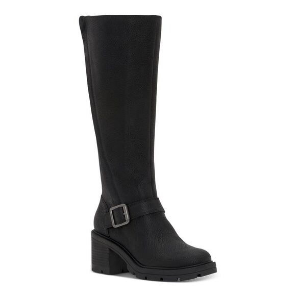 LUCKY BRAND Womens Gray V-Notch Scalloped Lakelyy Almond Toe Stacked Heel Zip-Up Leather Booties M
